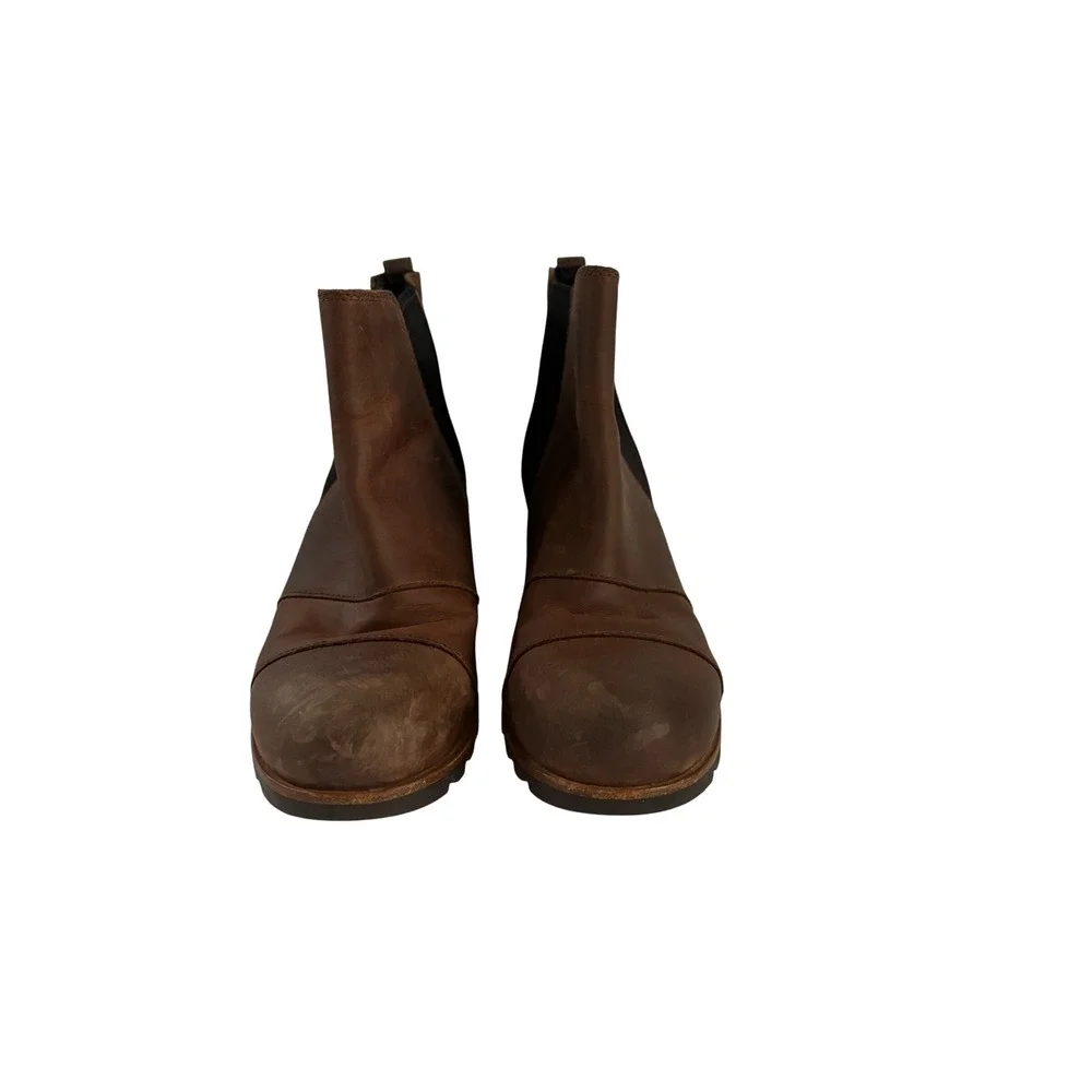 Sorel Joan of Arctic Wedge II Chelsea Boots Brown Leather Ankle Wedge Womens 8